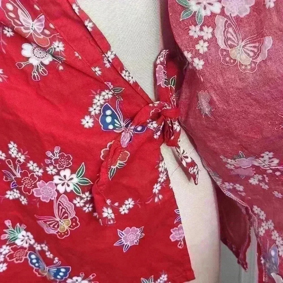 Ichiban Vintage Rare Red Floral Double Tie Shirt Size Large Made in Japan - Picture 6 of 9